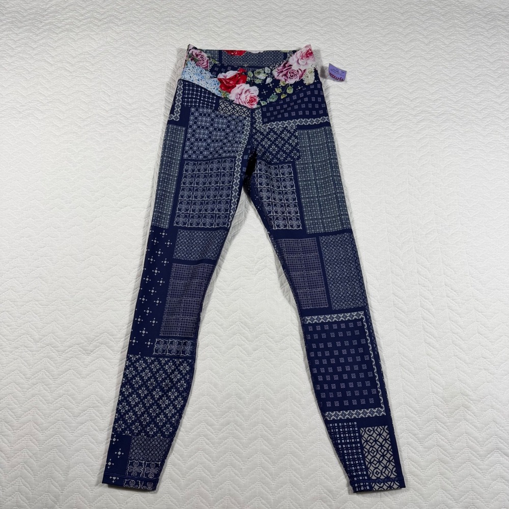 Johnny Was Active Patchwork Floral Leggings XS Blue Activewear NWOT - Picture 4 of 11